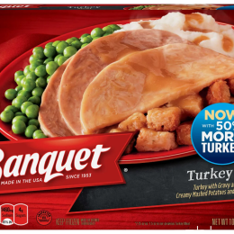 A Banquet brand turkey meal frozen dinner